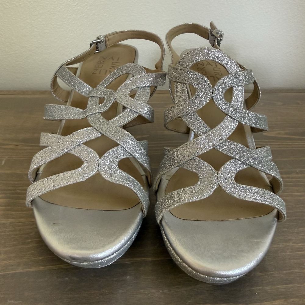 Naturalizer Womens 7M Silver Sparkly Cameron Ankle Strap Sandals Heels Dressy‎ - Picture 3 of 9